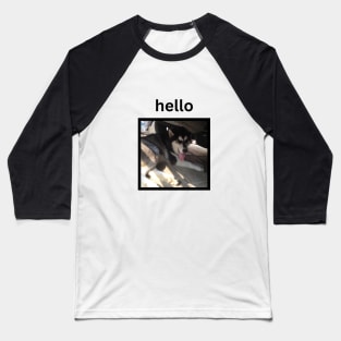 Cute Black Husky Dog Smiling Hello Simple Baseball T-Shirt